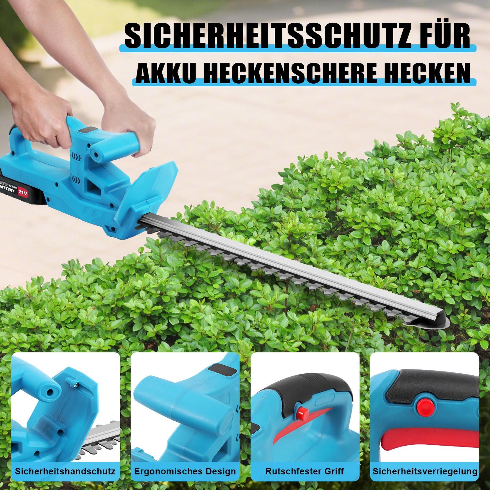 20Inch Cordless Hedge Trimmer Cordless Electric Hedge Trimmer w/ 2* 21V Battery
