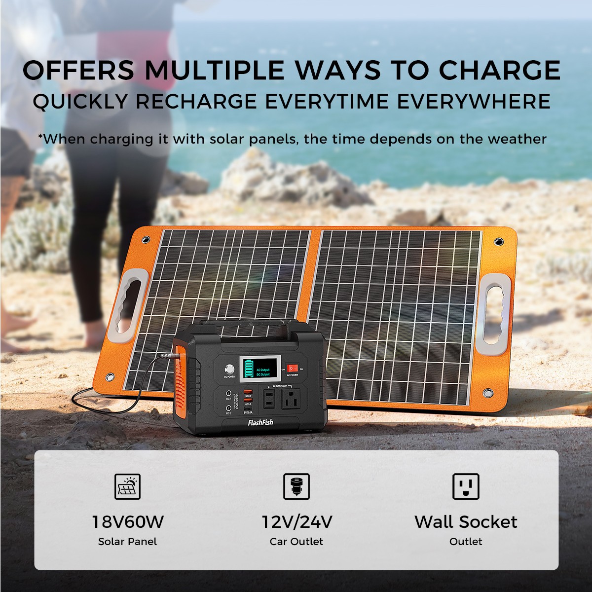 Flashfish E200 200W Portable Power Station 151Wh Solar Generator for Outdoor/RV