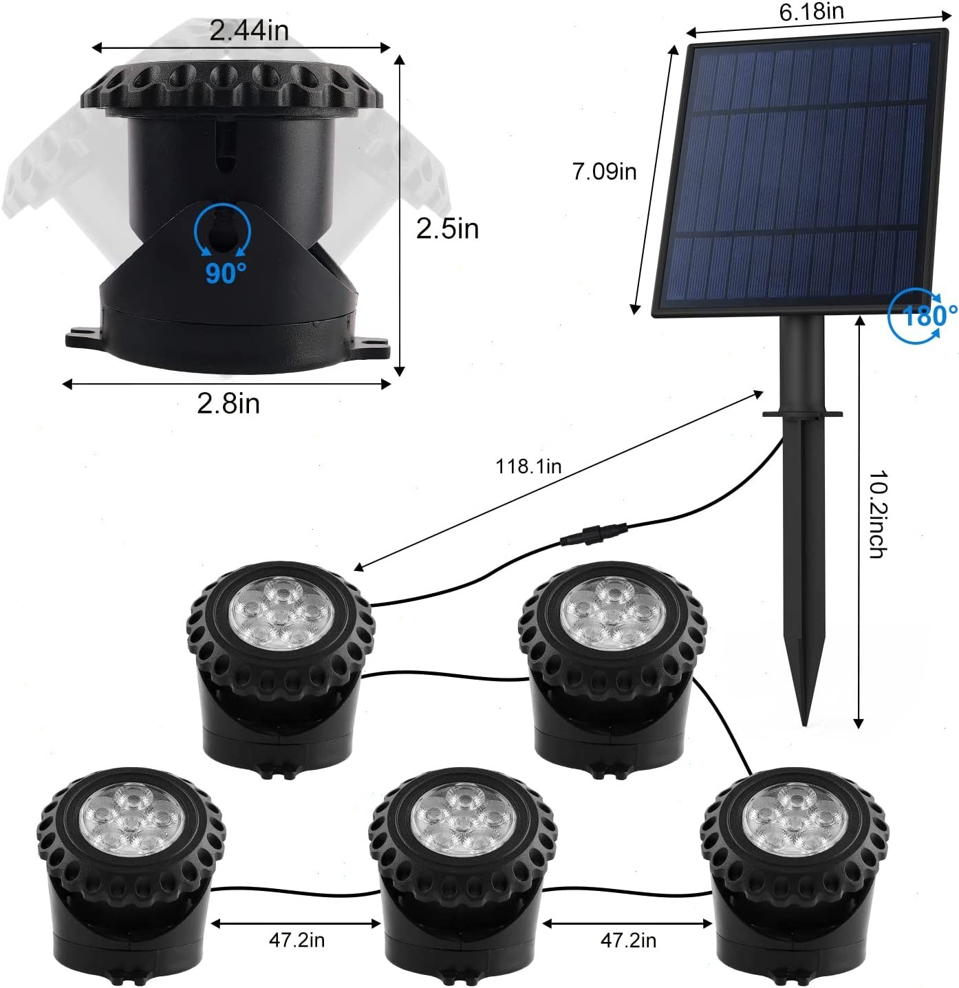 T-SUN 5 IN 1 Solar Pond Lights RGB LED Outdoor Submersible Fountain Pool Lights