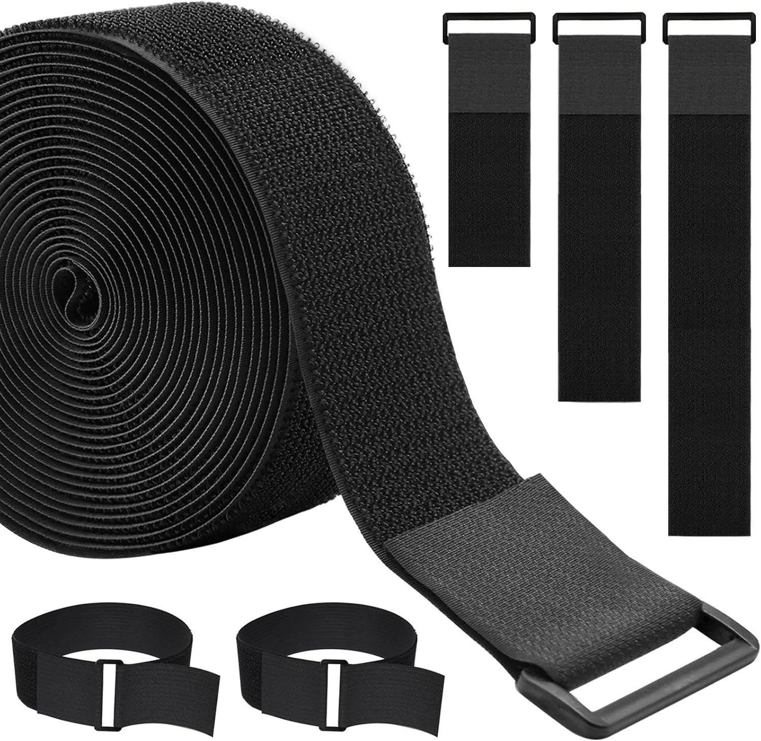 1.5In x 16Ft Cinch Straps Heavy Duty W/ 20 Buckles Black Nylon Hook & Loop
