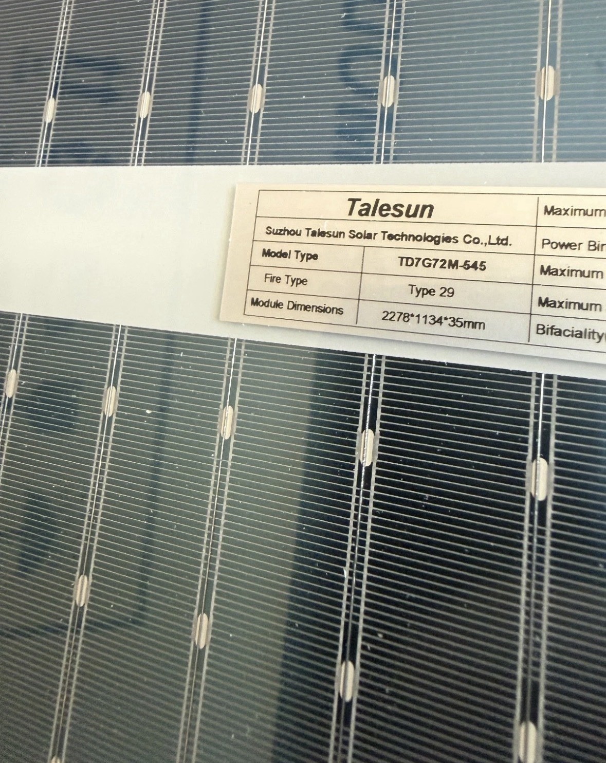 Solar Panel Talesun 545W NEW Model TD7G72M-545