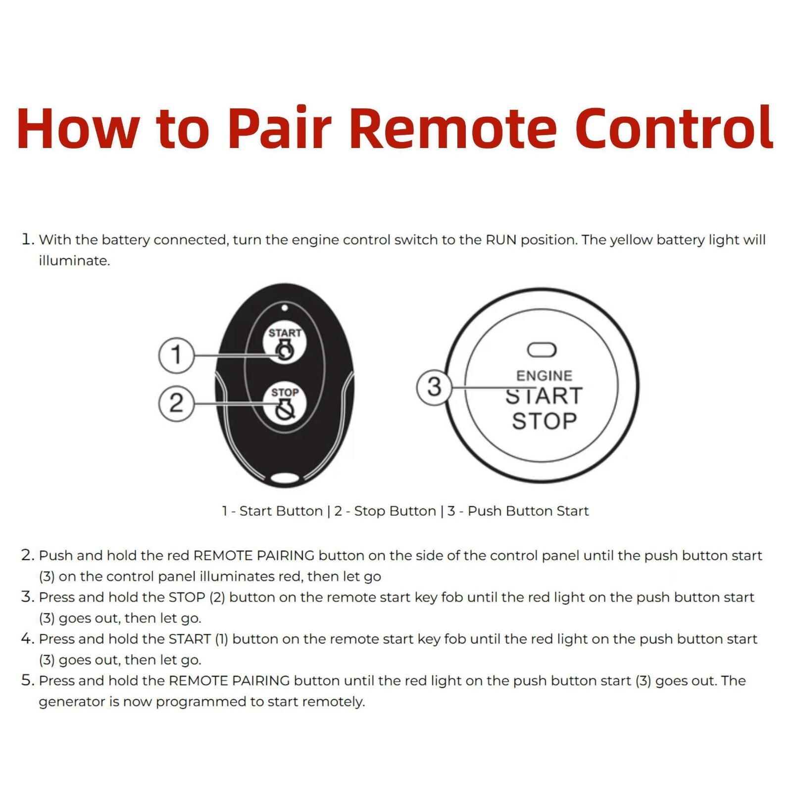 Remote Control Key Fob for Westinghouse WGen9500 WGen9500c WGen9500DF Generator