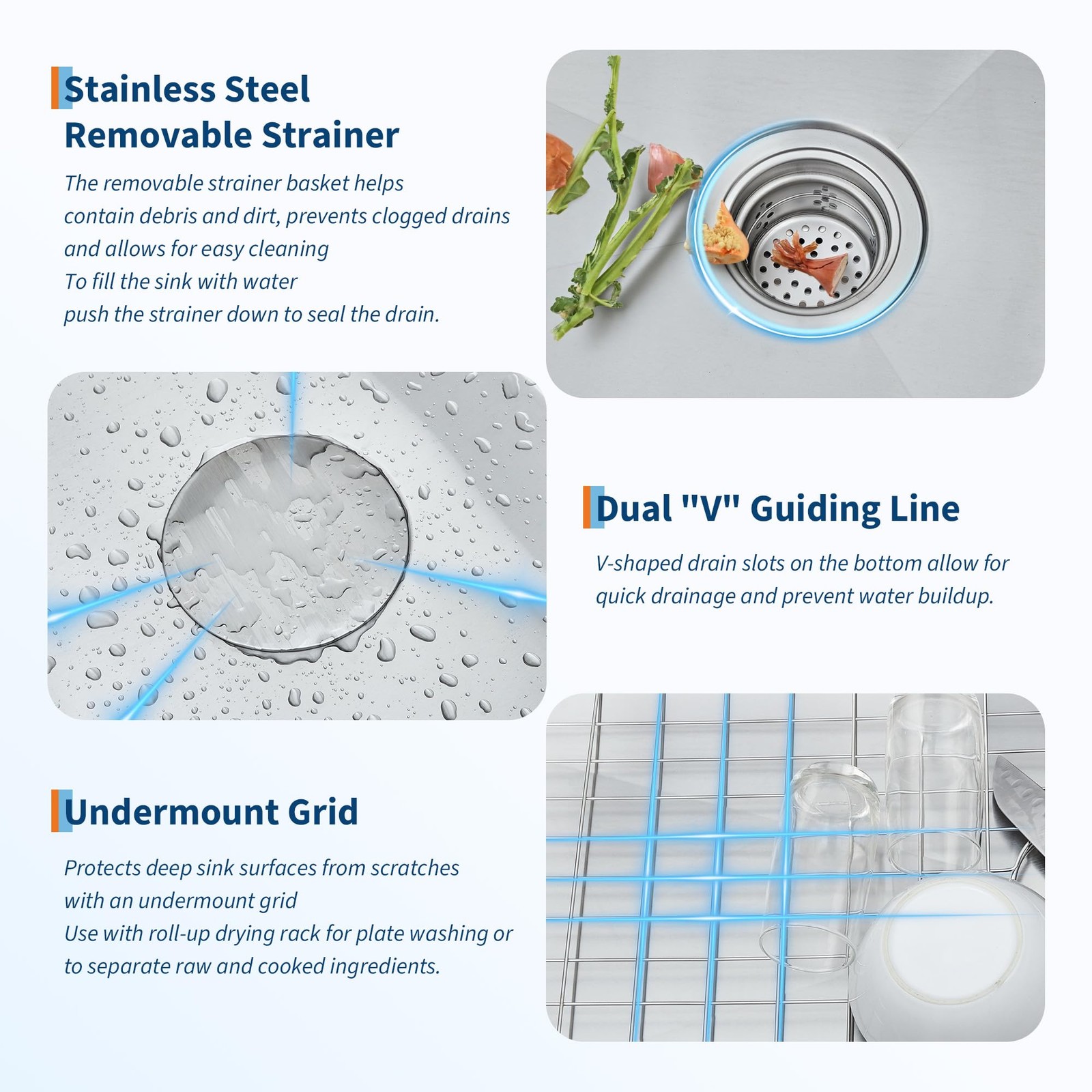 Sleek Kitchen Sink Undermount Single Bowl Stainless Steel 30 In w/ Grid Strainer