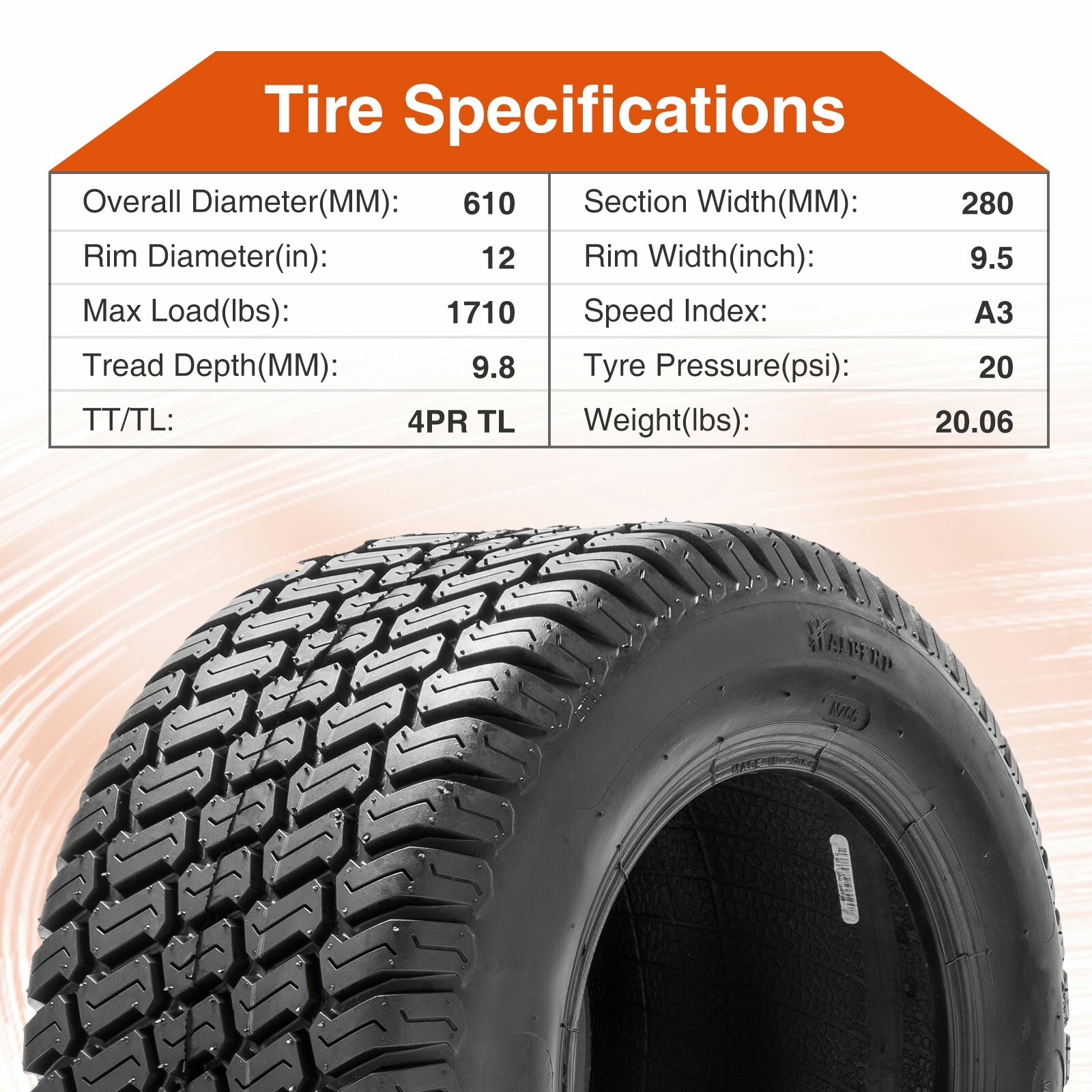 Set Of 2 24×12.00-12 Lawn Mower Tires 4Ply Heavy Duty 24×12-12 24x12x12 Tubeless