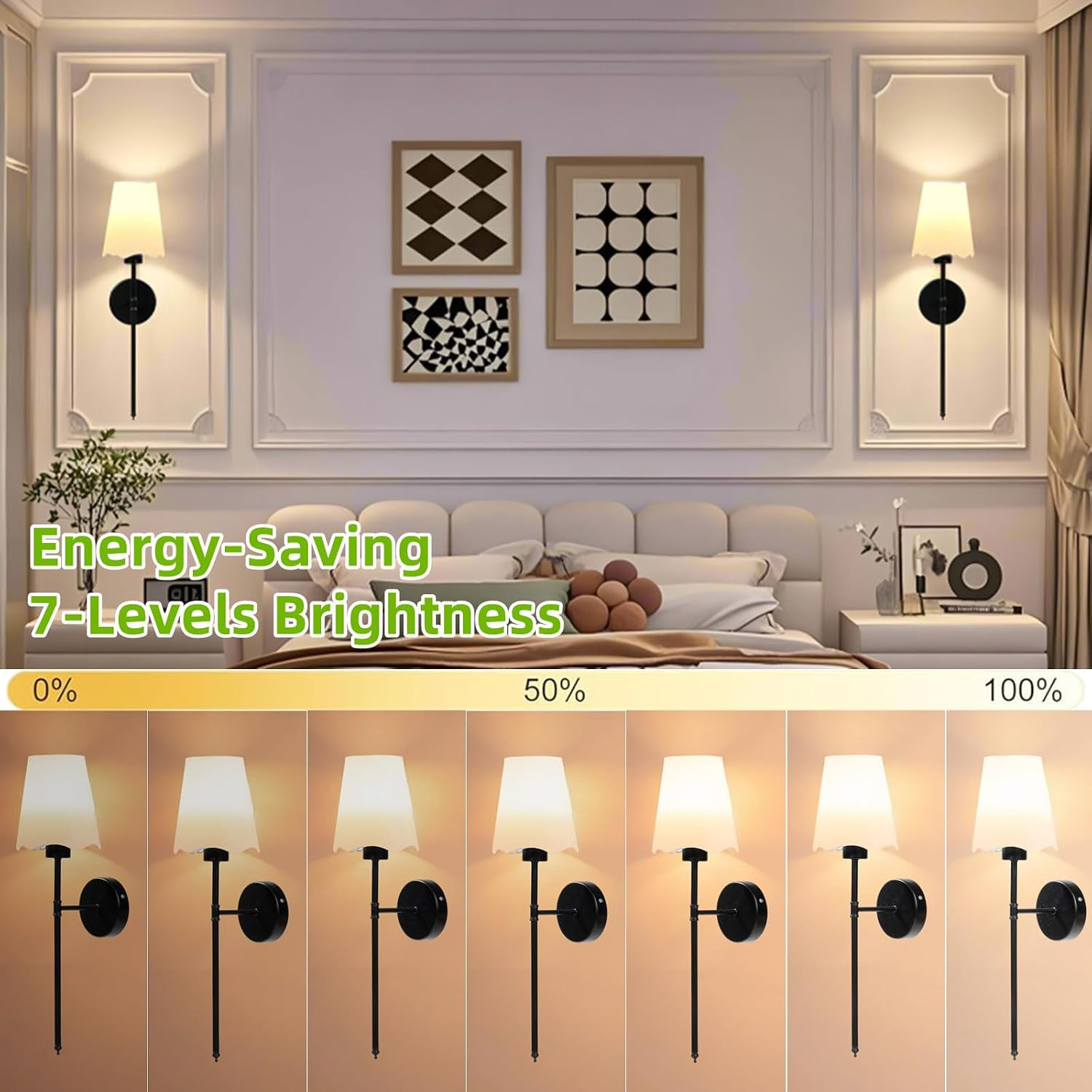 Rechargeable Battery Wall Sconce Set of 2, Dimmable LED with Remote Control