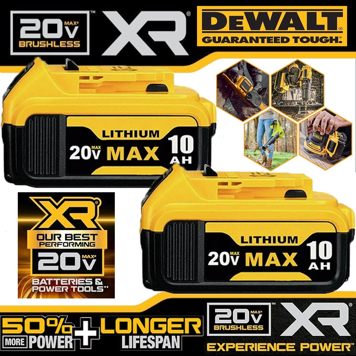 2Pack 10.0AH For DeWalt 20V 20 Volt Max XR Lithium Ion Battery DCB206-2 DCB205-2