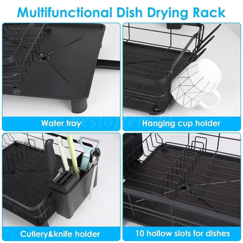 Over Sink Dish Drying Rack 2-Tier Stainless Steel Kitchen Shelf Cutlery Drainer