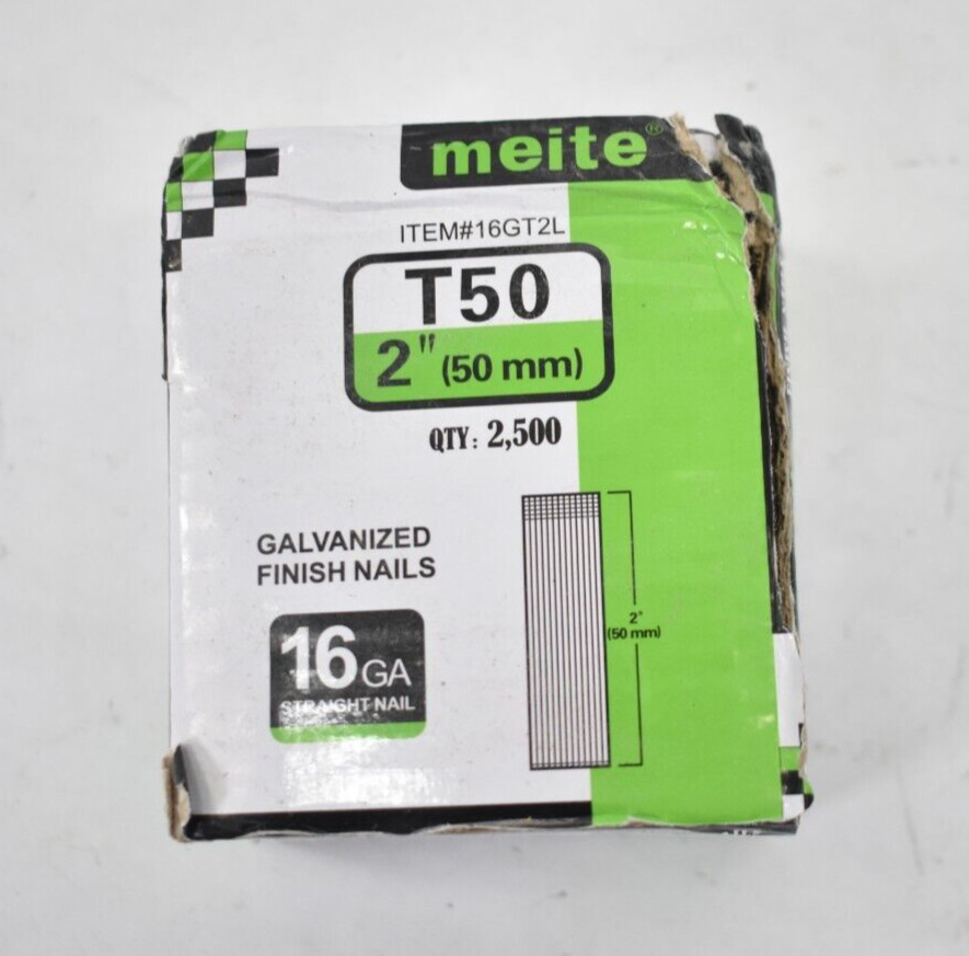 Meite Galvanized Finished Straight Glue Collated Nails 16 Gauge 2500 Pack 2″