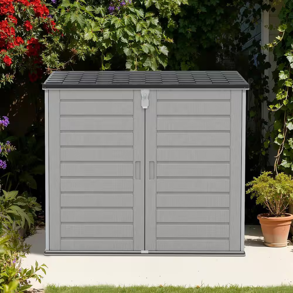 4.6 Ft. X 2.7 Ft. X 4.1 Ft. 304 Gal. Gray Resin Deck Box, Horizontal Outdoor Sto
