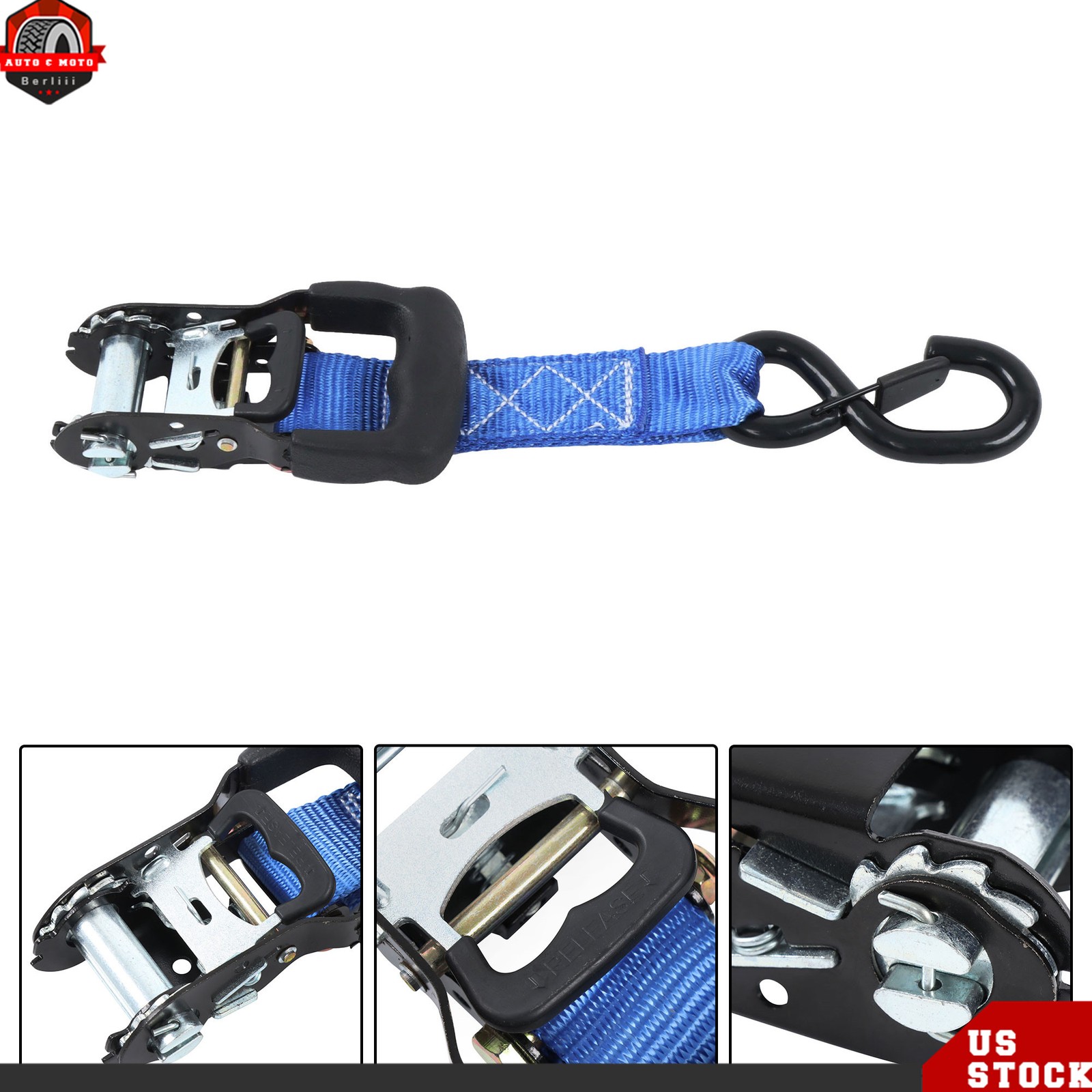 4PCS Heavy Duty Ratchet Straps 1.6″×15’ 5208 lbs Break Strength S Hooks Blue