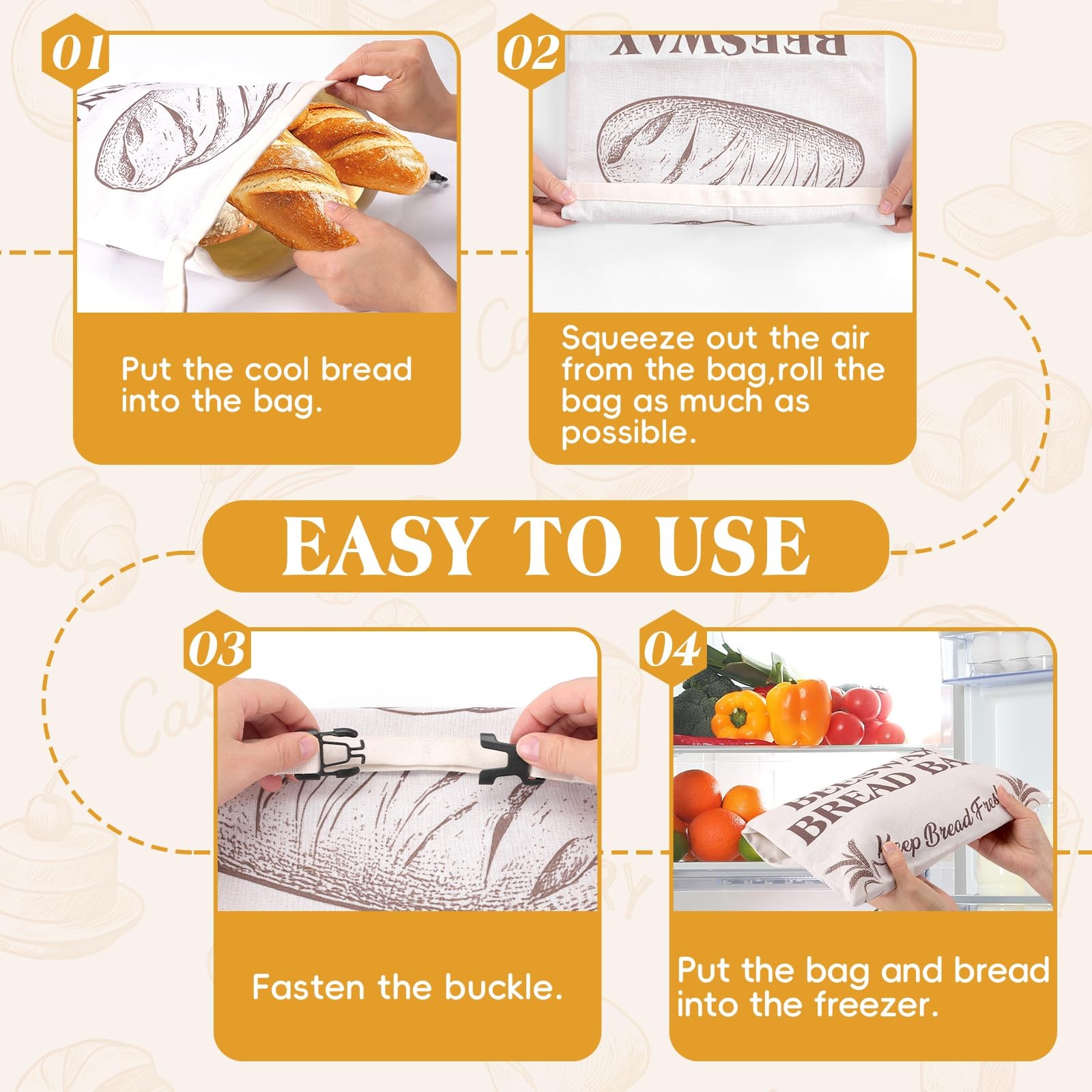 Natural Beeswax Bread Bags for XL Large, 1 Pack