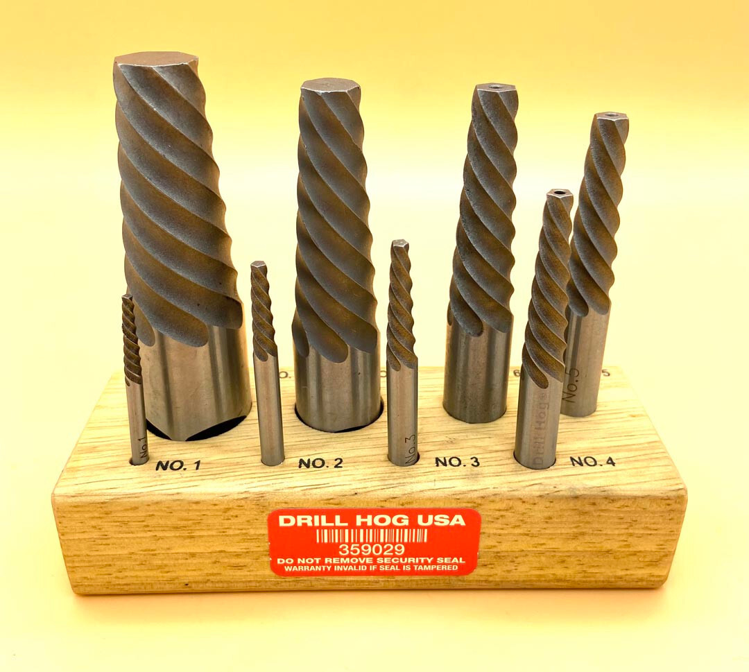 Drill Hog USA Spiral Easy Outs Set Round Screw Extractor Lifetime Warranty 8 Pc