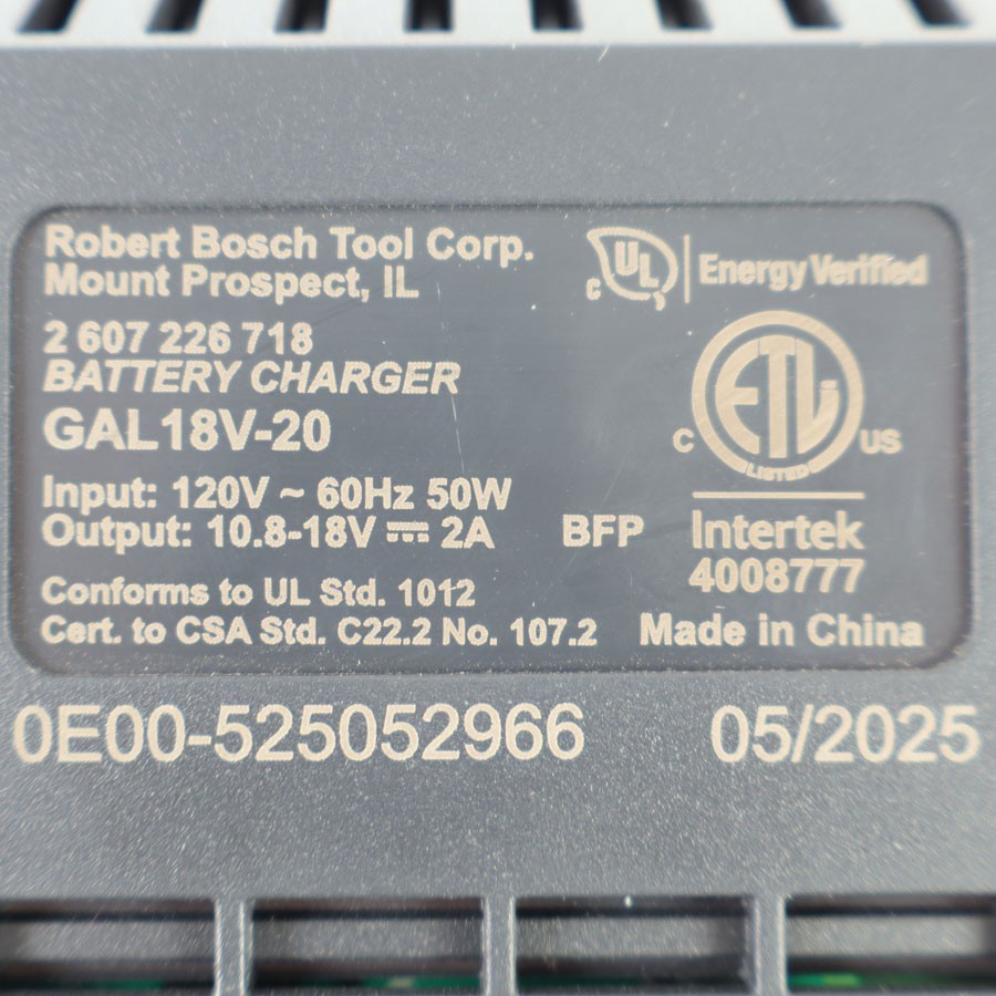 Bosch GAL18V-20 18V Lithium Ion Battery Charger Li-ion AMP Share, 05/2025