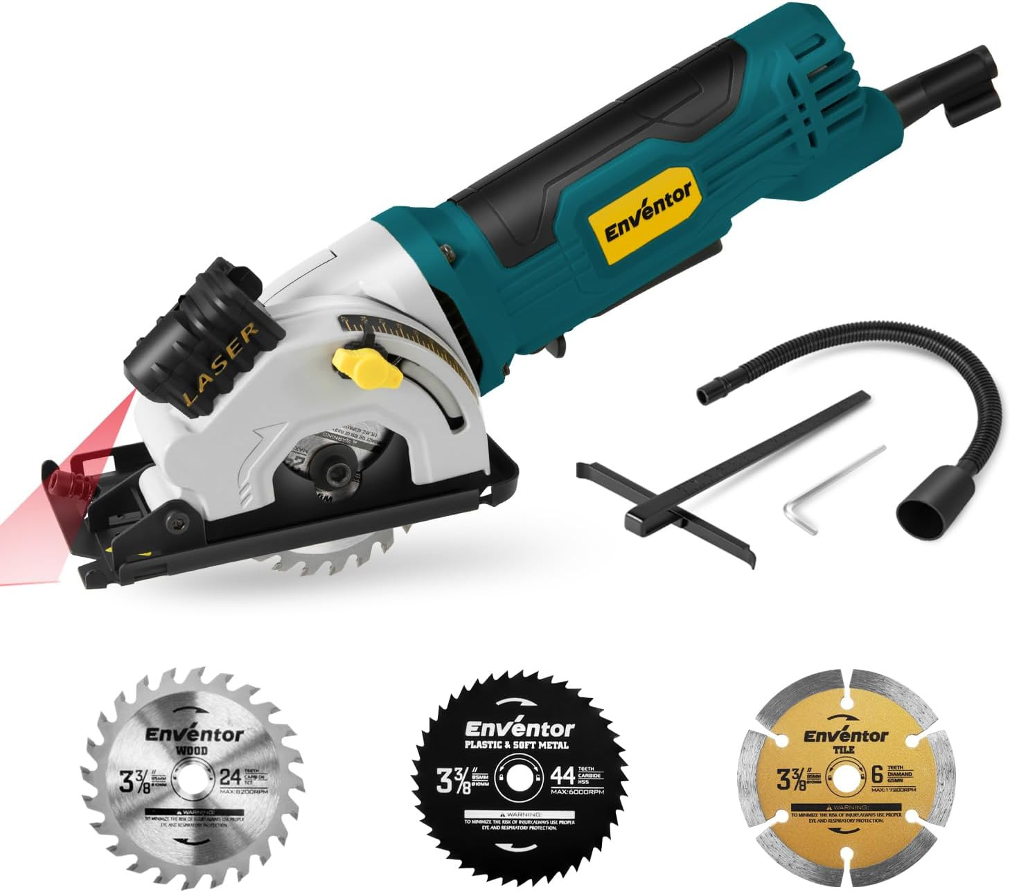 Compact Mini Circular Saw with Laser Guide, 4.8A, 3 Blades, 4000RPM