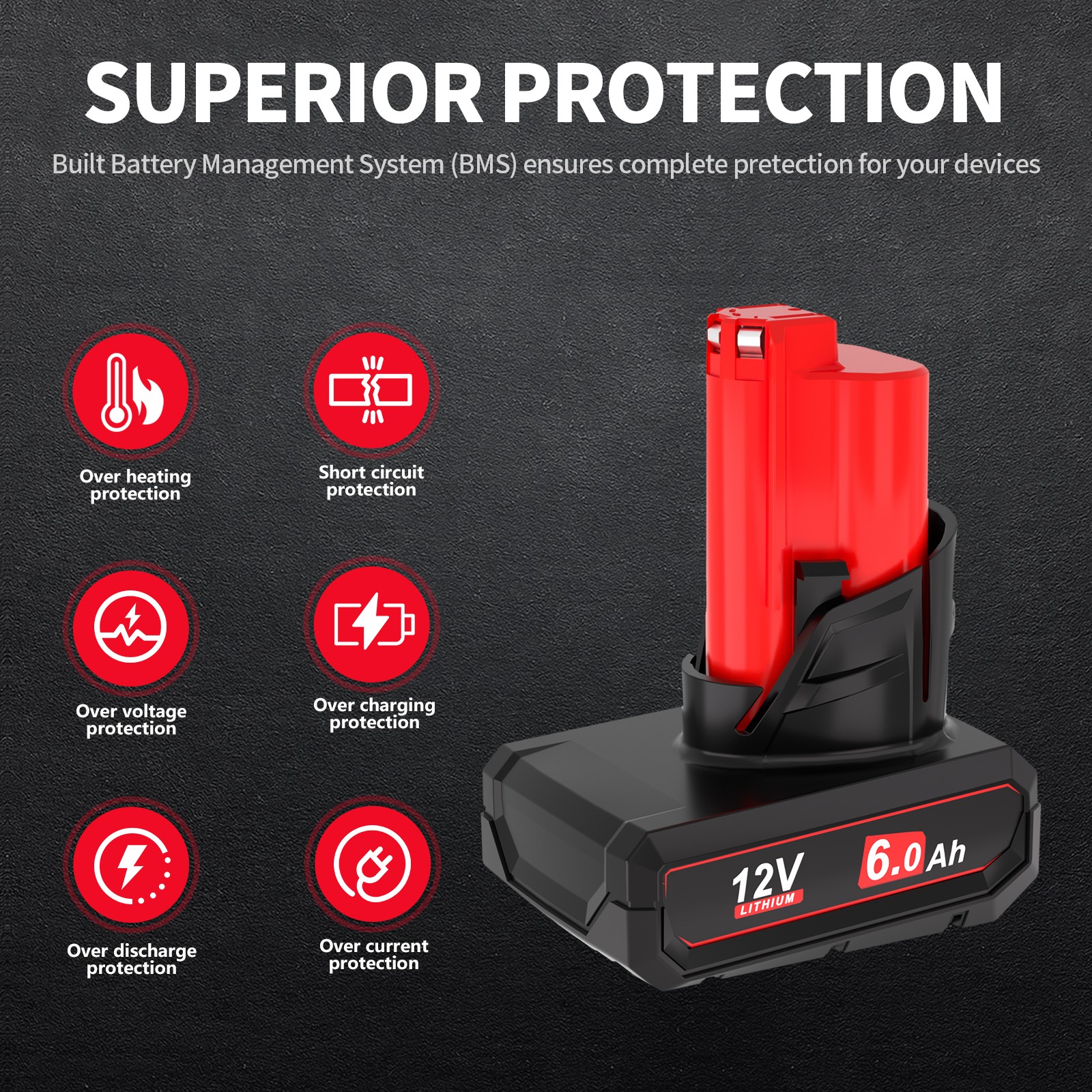 2Pack 6.0Ah Battery For Milwaukee for M12 LITHIUM Extended Capacity 48-11-2460