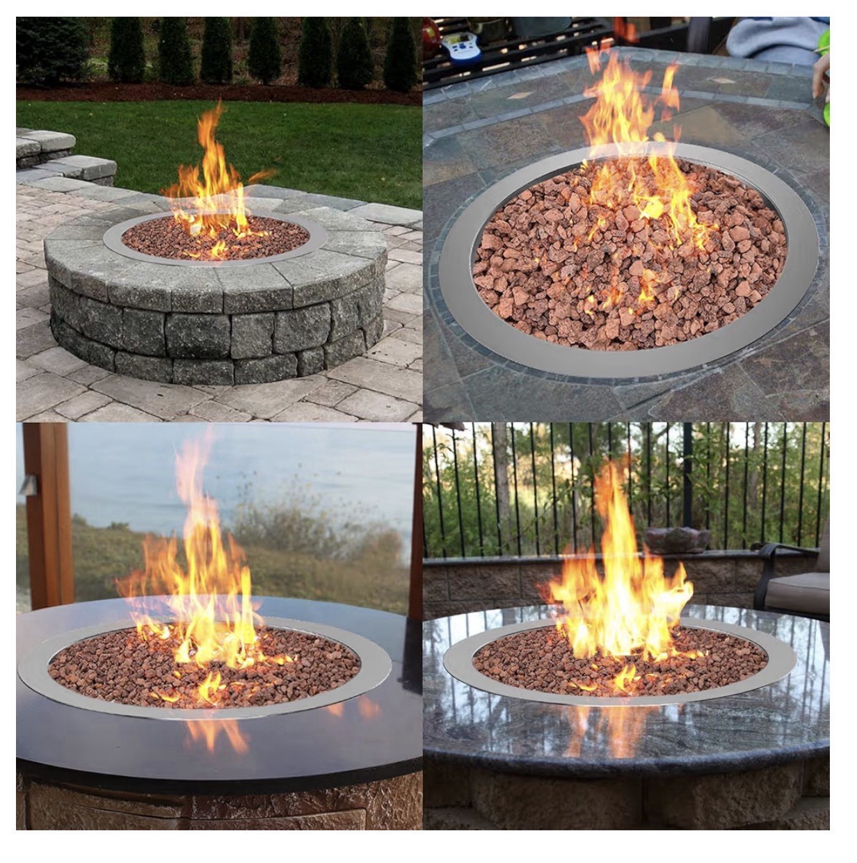 31” Round Stainless Steel Drop-in Fire Pit Pan Burner Kit w/ Cover