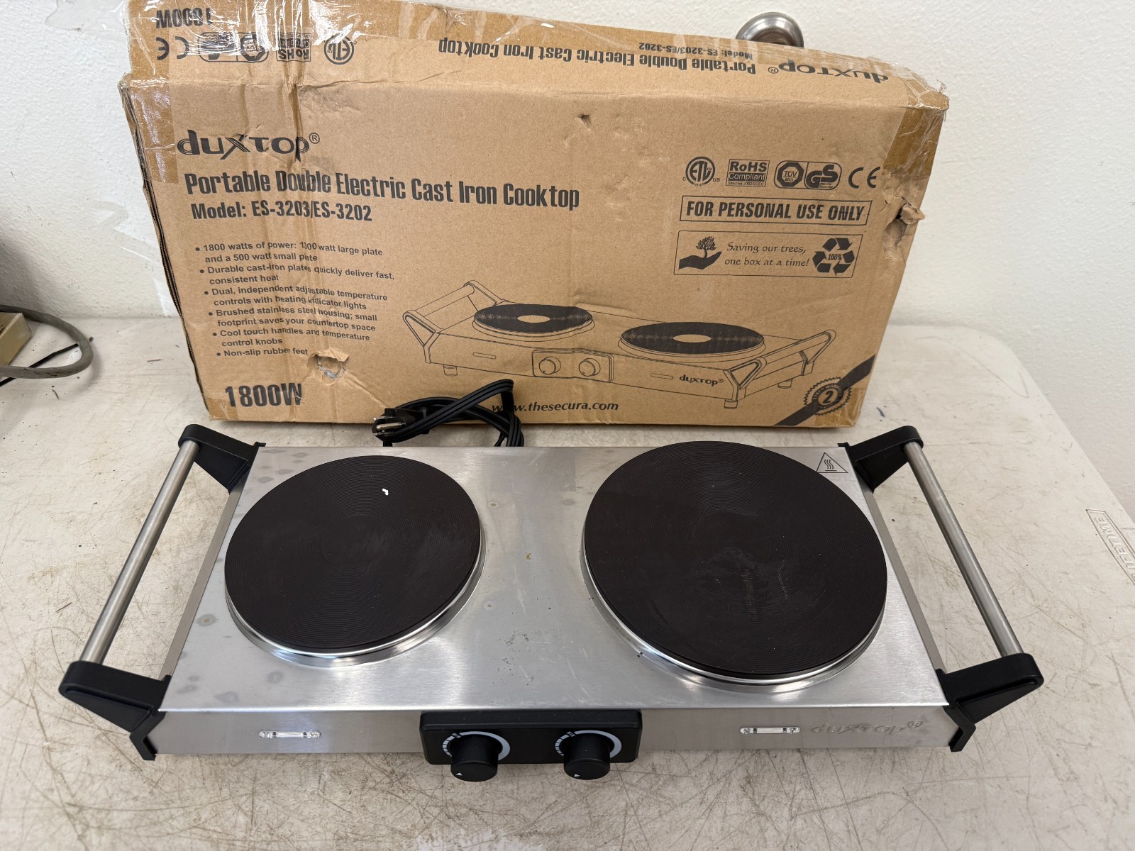 Duxtop 3203 Electric Double1300W w/ Handles – Silver – Tested