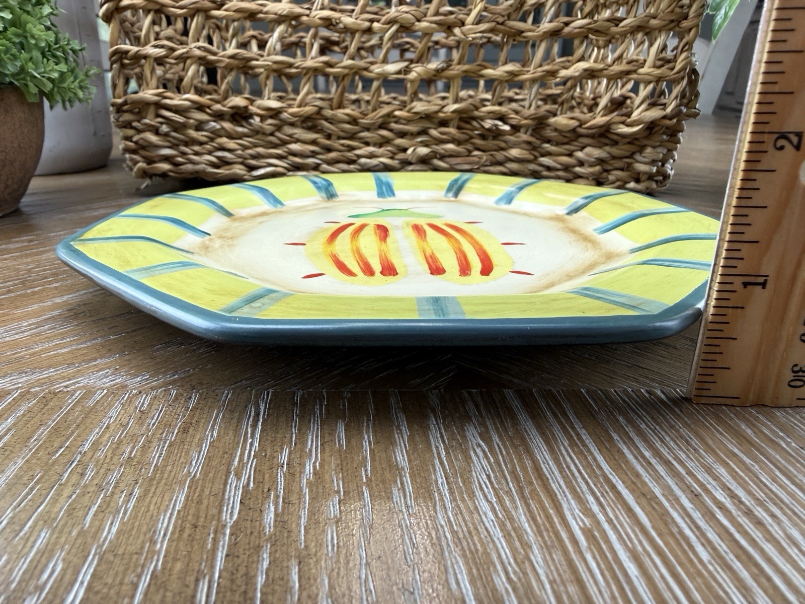 Vintage Decorative Beetle Accent Plate 8” Octagon Wall Plate Garden Bug Decor