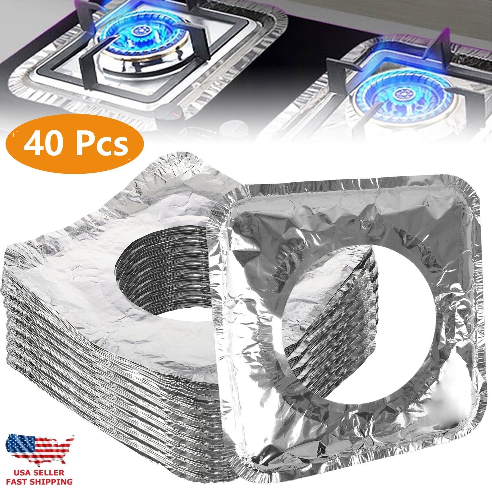 40Pcs Disposable Aluminum Foil Square Gas Stove Burner Liners Heavy Bib Cover US