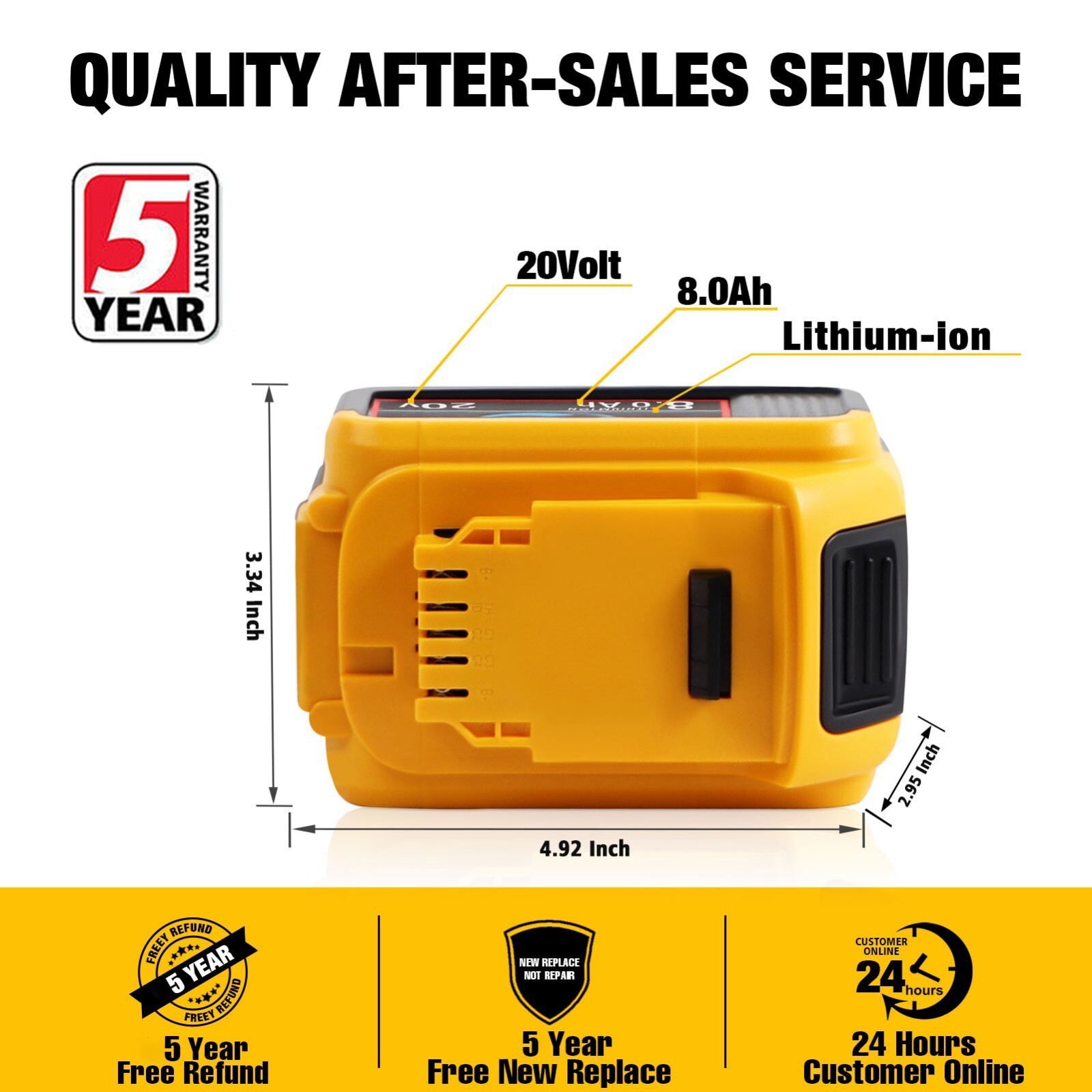 4Pack Lithium Ion Battery For DeWalt 20V 20 Volt Max 8.0AH DCB205 DCB206 DCB200