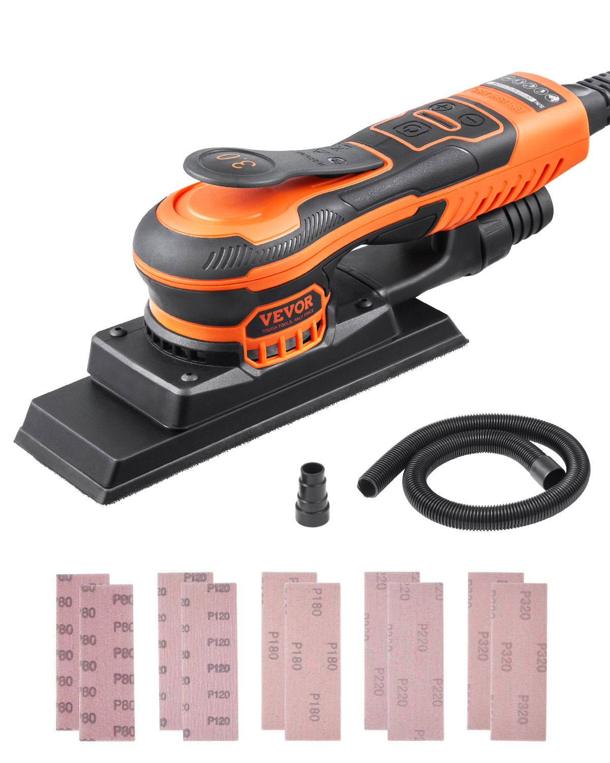 VEVOR 3/8 Sheet Sander 350W 6 Speeds Brushless Finishing Sander for Woodworking