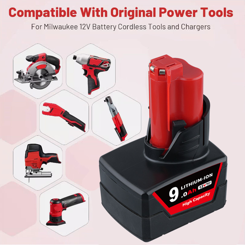 12V For Milwaukee 48-11-2460 for M12 LITHIUM 9.0Ah Extended Capacity Battery