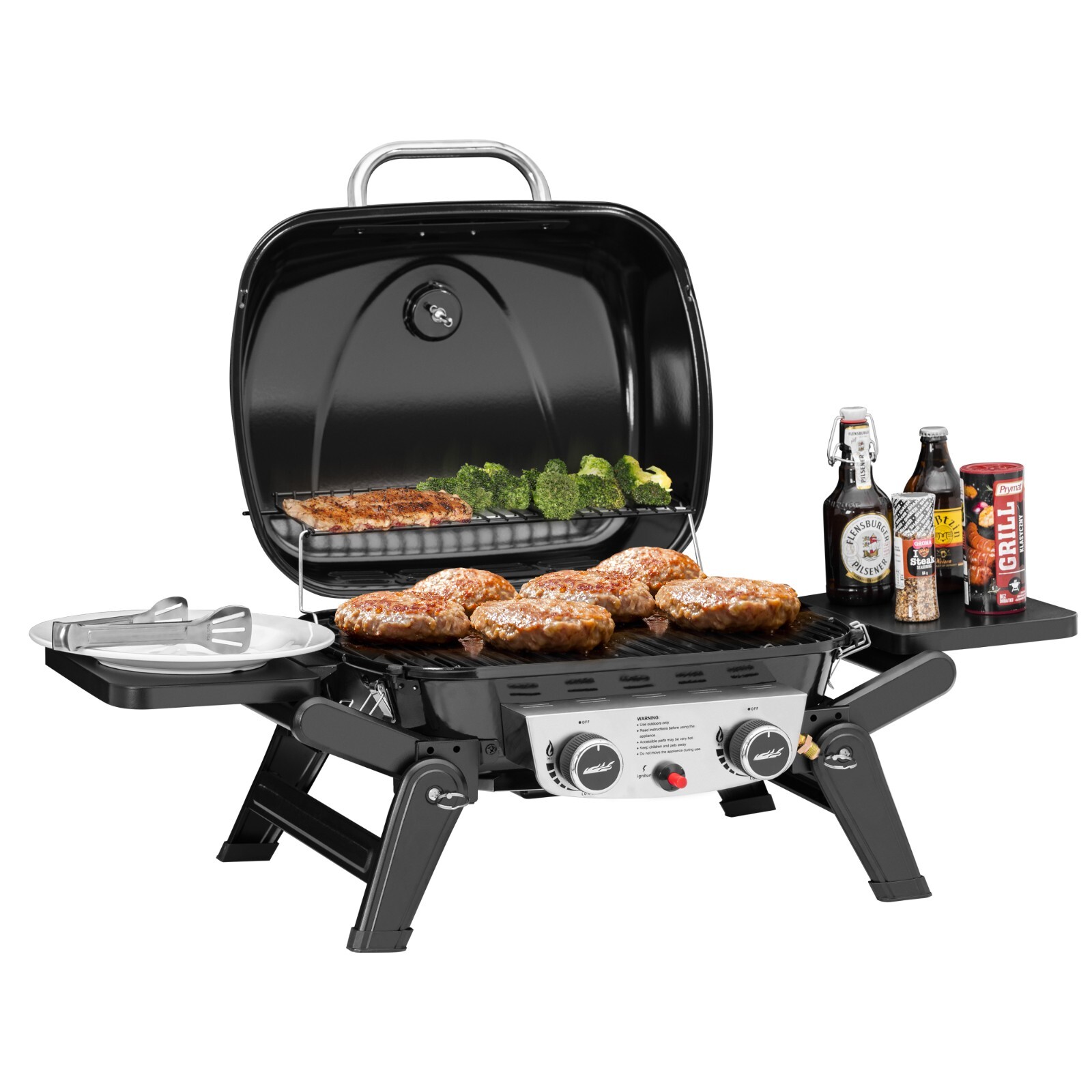 Royal Gourmet 2-Burner Portable Propane Gas Grill with Foldable Side Tables