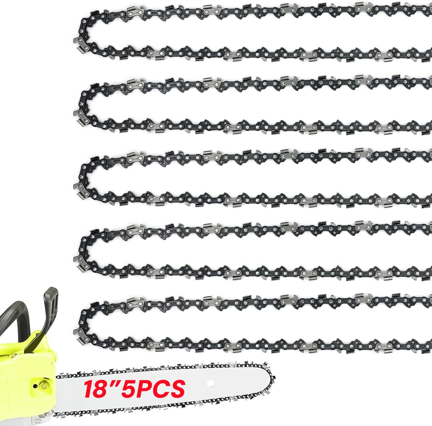 5 Pack 18″ inch Chainsaw Saw Chain Blade 3/8″ LP .050 Gauge 62DL Drive Links